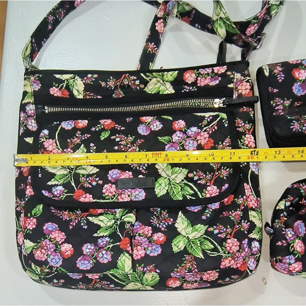 Vera Bradley Winter Berry 3pc Set Crossbody Bag Turnlock Wallet Cosmetic Pouch